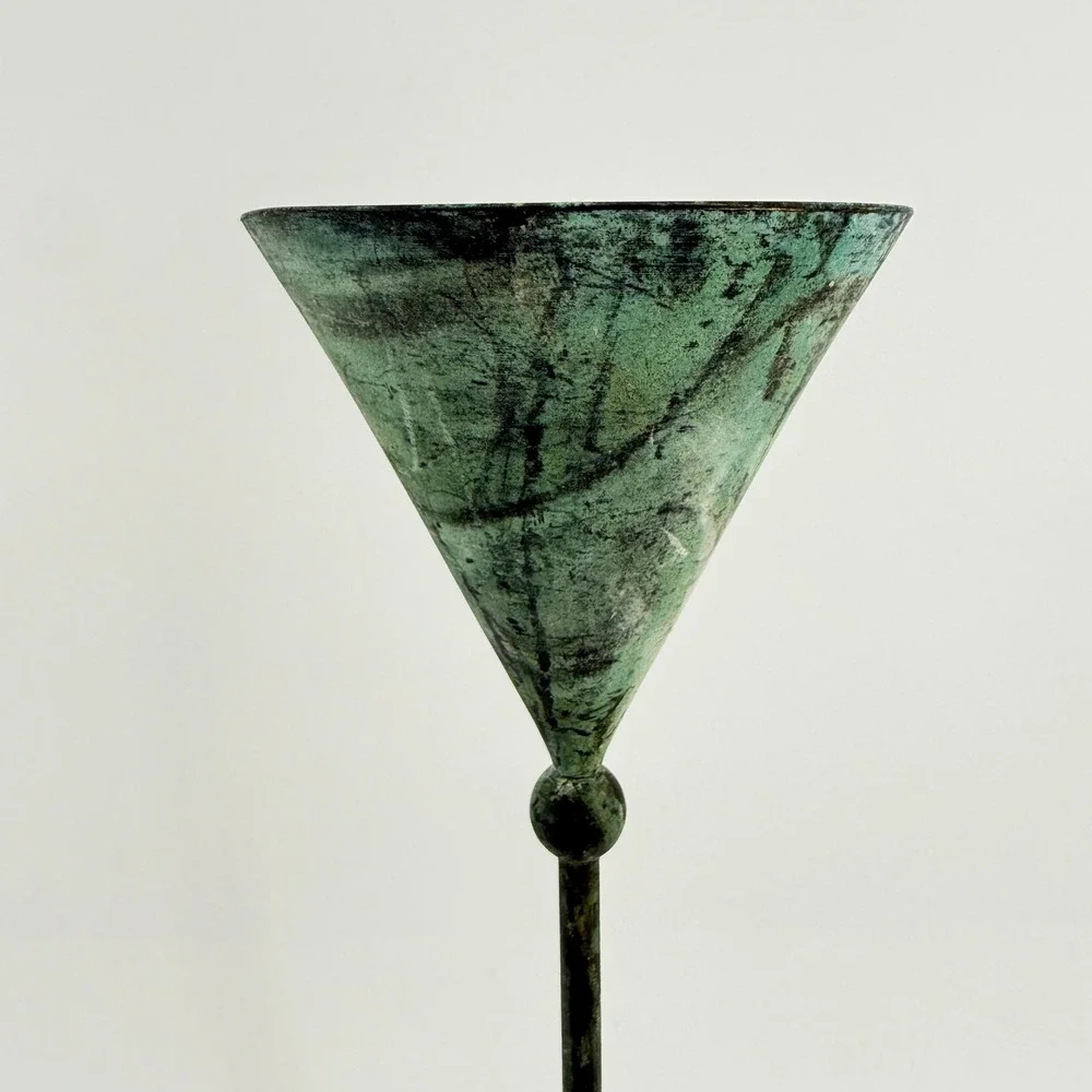 Vtg Verdigris Taper Christian Beaumont Post-Modern Decor Teal Metal Candlesticks